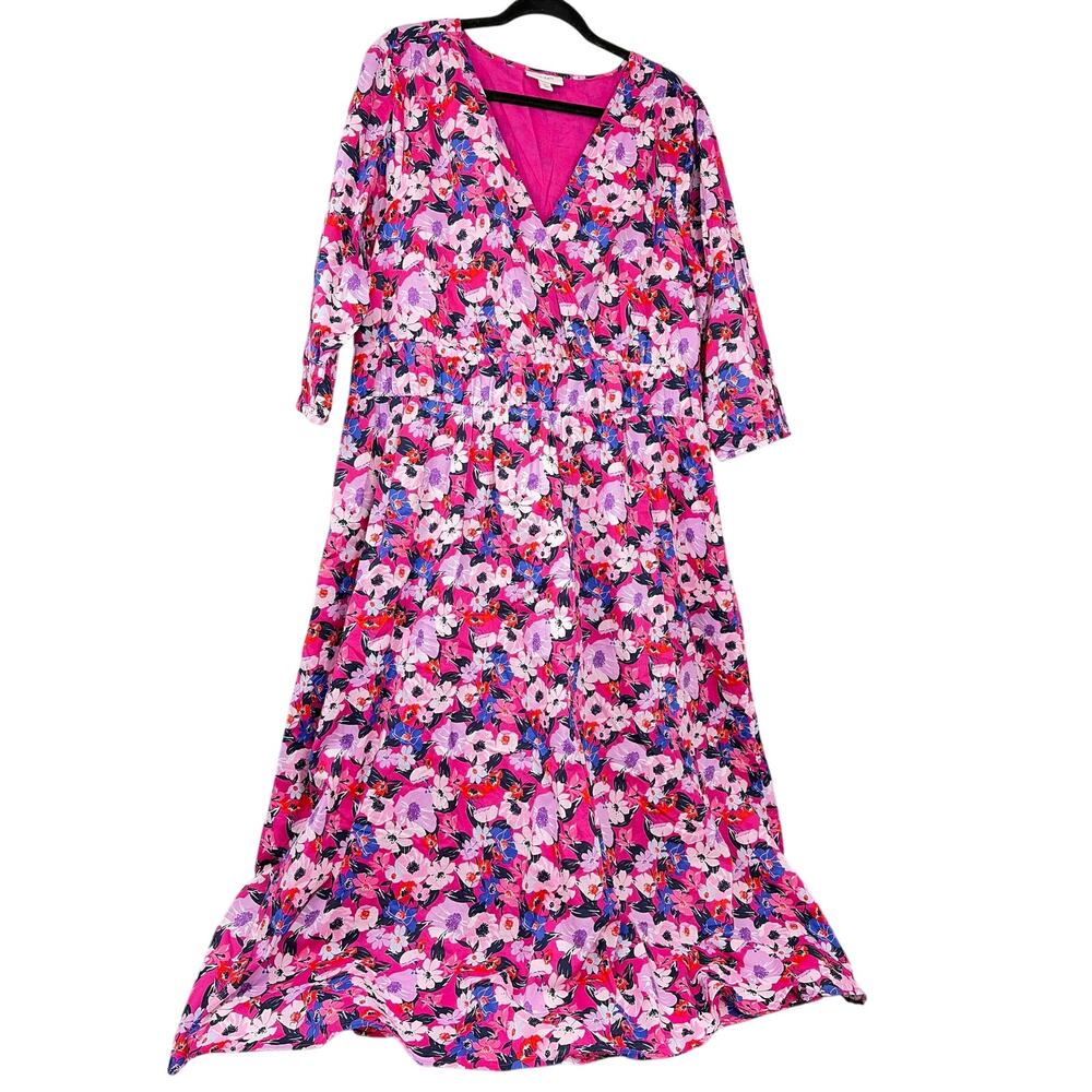On 34th Resort Floral Garden Party Empire Waist Beachy Faux Wrap Maxi Dress 2X